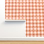 Carrot Orange and White Gingham Check with Center Floral Medallions in White