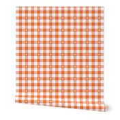 Carrot Orange and White Gingham Check with Center Floral Medallions in White