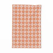 Carrot Orange and White Gingham Check with Center Floral Medallions in Carrot and White