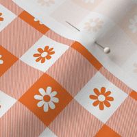Carrot Orange and White Gingham Check with Center Floral Medallions in Carrot and White