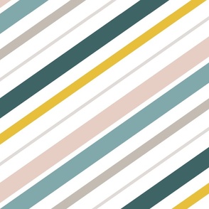 Diagonal stripes Teal Blush Mustard White