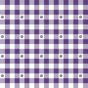 Purple Grape and White Gingham Check with Center Floral Medallions in Purple