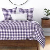 Purple Grape and White Gingham Check with Center Floral Medallions in White