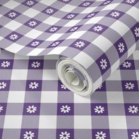 Purple Grape and White Gingham Check with Center Floral Medallions in White