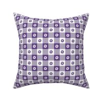 Purple Grape and White Gingham Check with Center Floral Medallions in Purple and White