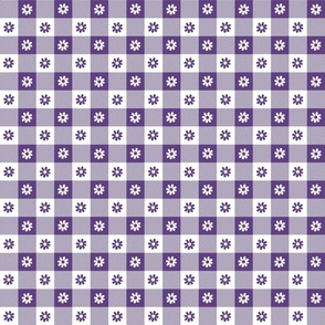 Purple Grape and White Gingham Check with Center Floral Medallions in Purple and White