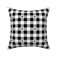 Black and White Gingham Check with Center Floral Medallions in Black