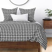 Black and White Gingham Check with Center Floral Medallions in Black