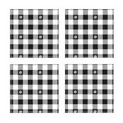 BBlack and White Gingham Check with Center Floral Medallions in White