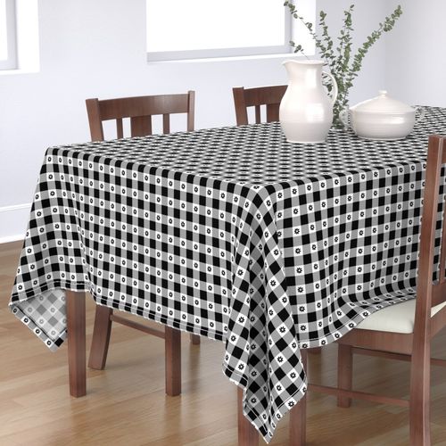 Black and White Gingham Check with Center Floral Medallions in Black