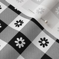 Black and White Gingham Check with Center Floral Medallions in White and Black