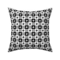Black and White Gingham Check with Center Floral Medallions in White and Black