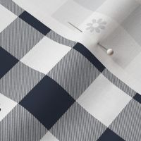Navy Blue and White Gingham Check with Center Floral Medallions in Navy