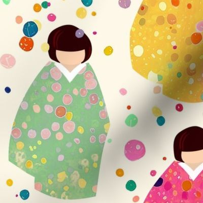 Colors, Confetti & Kimono Dolls - Cute Japanese Kokeshi Nursery - Large Scale