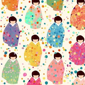 Colors, Confetti & Kimono Dolls - Cute Japanese Kokeshi Nursery - Large Scale