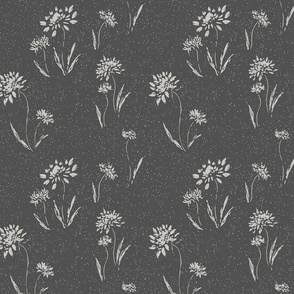 Wildflower Bouquet Shadow Gray Small Scale Botanical Floral Fabric