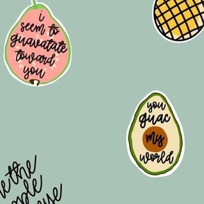 My Punny Valentine - Punny Fruit on Teal - large scale