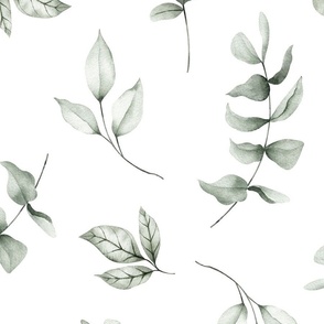 jumbo // greenery, nursery, botanical, watercolor greenery aesthetic,  eucalyptus leaves on white // edition 2
