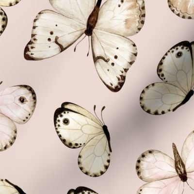 large // watercolor butterflies flying tossed on pale blush