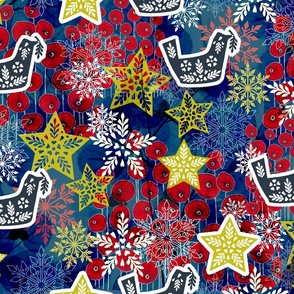 Christmas Season- Holiday Celebrations- sofisticate elegant richly embellished design for maximalist celebration_blue background