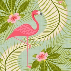 Flamingo Paradiso on Light Aqua - Custom Re-crop  