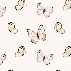 large // watercolor butterflies flying on off white