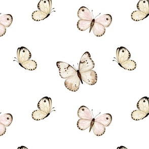 large // watercolor butterflies flying on white