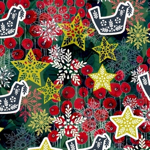 Christmas Season Holiday Celebrations in sofisticate elegant richly embellished design for maximalist celebration_green background