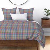 Blue pink and orange gingham plaid tartan checks on dark navy