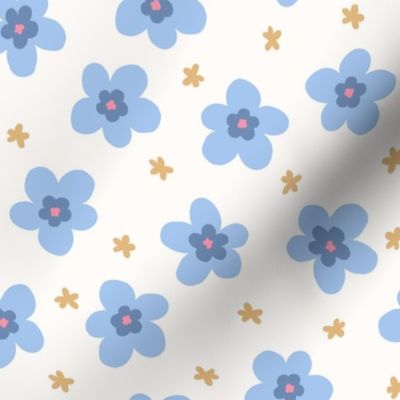 Blue Bobbie floral  cream background