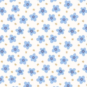 Blue Bobbie floral  cream background