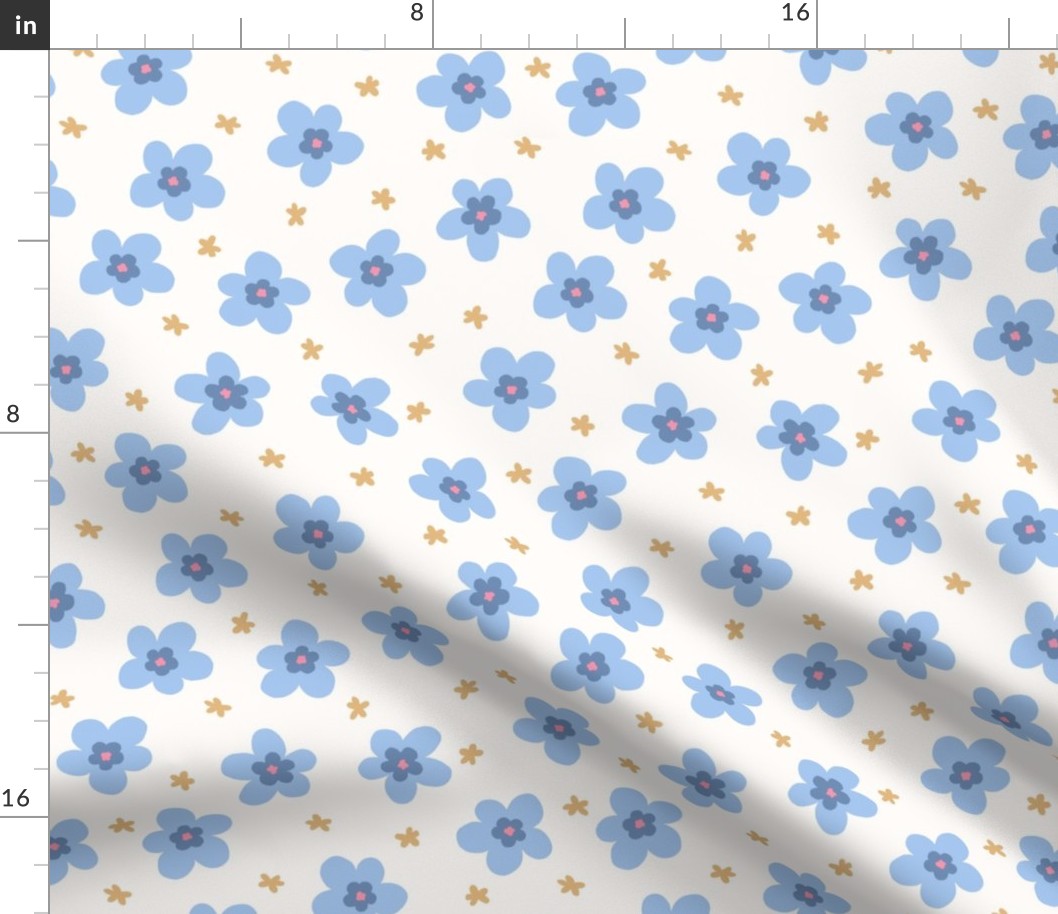 Blue Bobbie floral  cream background