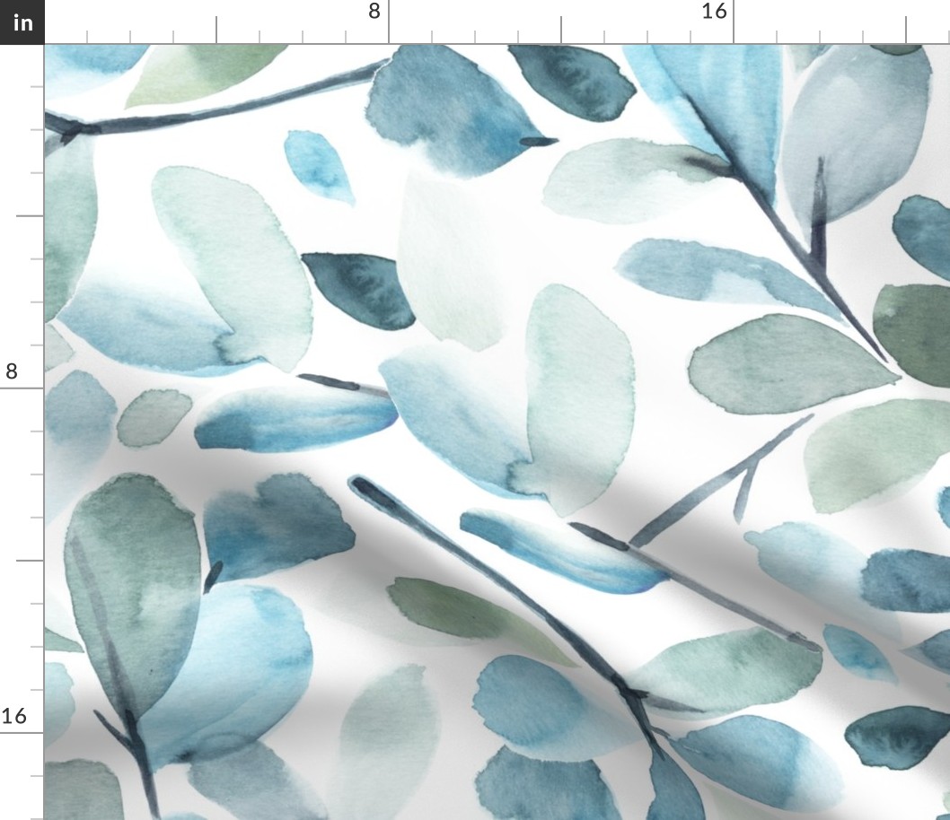 FADED BLUE WATERCOLOR LEAVES-AQUA XL JUMBO