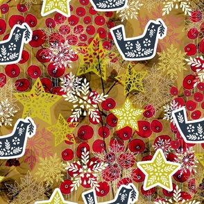 Christmas Season Holiday Celebrations in sofisticate elegant richly embellished design for maximalist celebration_golden background