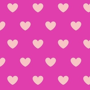 Hearts- Polka Dot Heart- I Love You- Valentines Day- Cotton Candy Pink Hearts on Magenta Bright Pink Background- Lovecore Aesthetic- Medium