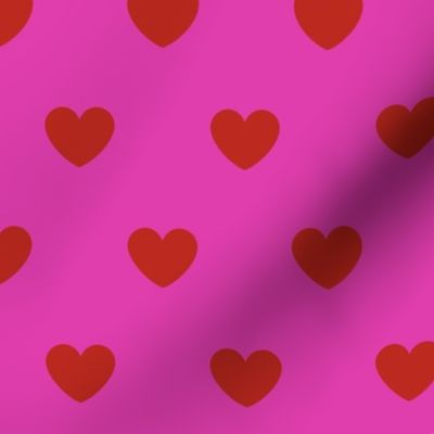 Hearts- Polka Dot Heart- I Love You- Valentines Day- Poppy Red Hearts on Magenta Bright Pink Background- Lovecore Aesthetic- Large