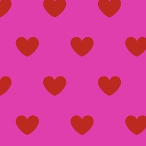 Hearts- Polka Dot Heart- I Love You- Valentines Day- Poppy Red Hearts on Magenta Bright Pink Background- Lovecore Aesthetic- Large