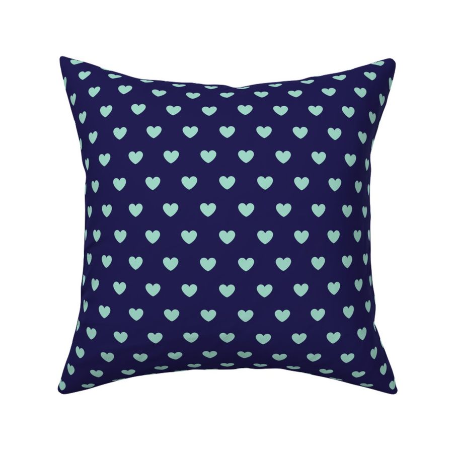 Hearts- Polka Dot Heart- I Love You- Valentines Day- Mint Green Hearts on Navy Blue Background- Lovecore Aesthetic- Small