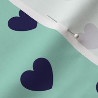 Hearts- Polka Dot Heart- I Love You- Valentines Day- Navy Blue Hearts on Mint Green Background- Lovecore Aesthetic- Large