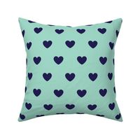 Hearts- Polka Dot Heart- I Love You- Valentines Day- Navy Blue Hearts on Mint Green Background- Lovecore Aesthetic- Large