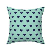 Hearts- Polka Dot Heart- I Love You- Valentines Day- Navy Blue Hearts on Mint Green Background- Lovecore Aesthetic- Medium