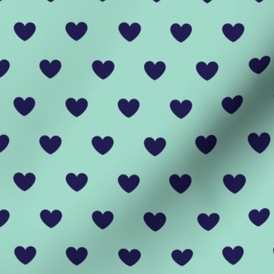 Hearts- Polka Dot Heart- I Love You- Valentines Day- Navy Blue Hearts on Mint Green Background- Lovecore Aesthetic- Small