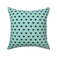 Hearts- Polka Dot Heart- I Love You- Valentines Day- Navy Blue Hearts on Mint Green Background- Lovecore Aesthetic- Small