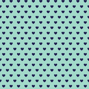 Hearts- Polka Dot Heart- I Love You- Valentines Day- Navy Blue Hearts on Mint Green Background- Lovecore Aesthetic- Small