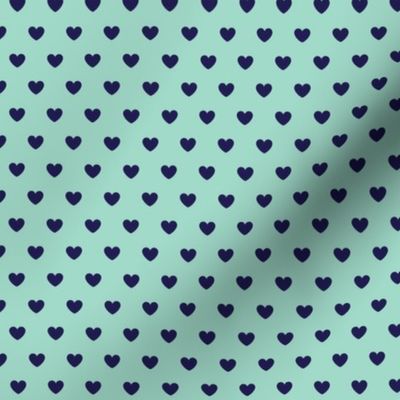 Hearts- Polka Dot Heart- I Love You- Valentines Day- Navy Blue Hearts on Mint Green Background- Lovecore Aesthetic- sMini
