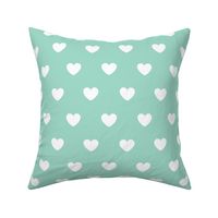 Hearts- Polka Dot Heart- I Love You- Valentines Day- White Hearts on Mint Green Background- Lovecore Aesthetic- Large