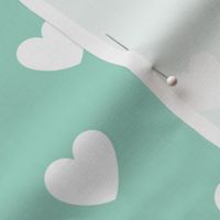 Hearts- Polka Dot Heart- I Love You- Valentines Day- White Hearts on Mint Green Background- Lovecore Aesthetic- Large