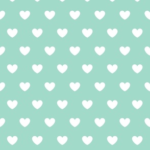 Hearts- Polka Dot Heart- I Love You- Valentines Day- White Hearts on Mint Green Background- Lovecore Aesthetic- Large