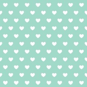 Hearts- Polka Dot Heart- I Love You- Valentines Day- White Hearts on Mint Green Background- Lovecore Aesthetic- Medium
