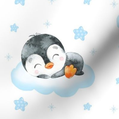 Blue Penguin Clouds Stars Baby Boy 